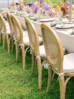 Chaise en bois empilable pour événements extérieurs, mariage, chaise de salle à manger en rotin pour fêtes et événements