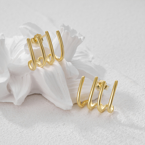 Pendientes de Joyería Fina CANNER, Plata de Ley S925, Diseño de Barra Trenzada con Incrustaciones de Oro de 18K, Venta al Por Mayor - Product Image 2