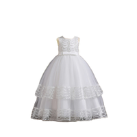 Robe de bal maxi courte blanche florale sans manches pour filles, robe de cérémonie d'été pour enfants, robe élégante à traîne fleurie