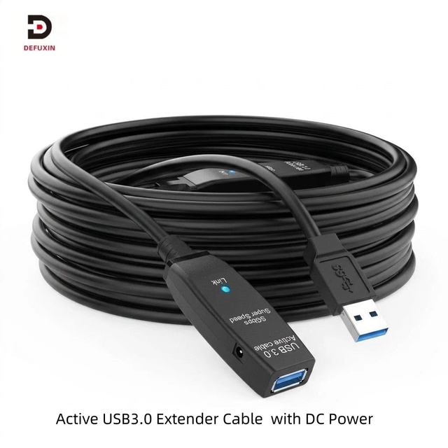 DFX USB 3.0 Active Extender Cable 10m Black Male Female Shielded Booster Wire LED Indicator PVC Jacket DC Power Port VR Camera