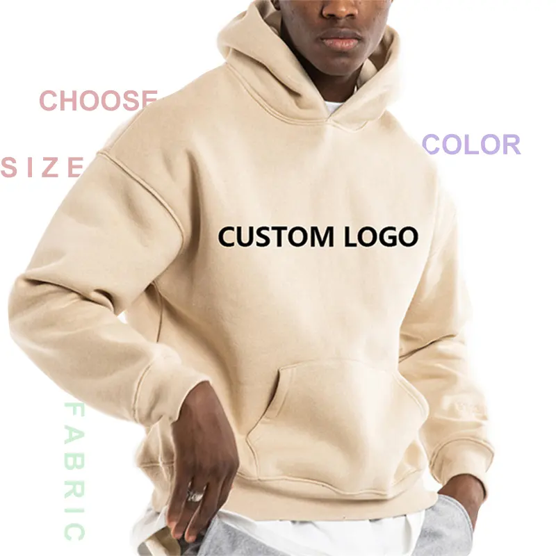 Pakaian pria jalanan 100% katun kosong tebal french terry kelas berat ukuran besar sesuai dengan cetak kustom logo hoodie & sweatshirt pria