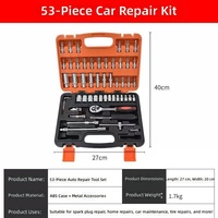 Jeu de douilles en acier au chrome-vanadium de 14 mm, 53 pièces, pour réparation automobile et usage domestique, avec embouts optionnels, cliquet à changement de vitesse 2472