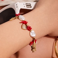 Ensemble collier et bracelet en acier inoxydable, style océanique transfrontalier, avec pendentif multi-accessoires électroplaqué corail rouge et goutte d'huile étoile de mer