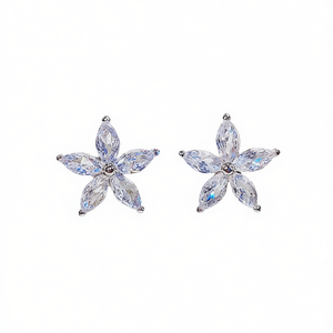 Orecchini a Perno E1294 con Fiore, Diamanti Colorati e Cristalli, Gioielli Romantici da Donna per Uso Quotidiano - Product Image 1