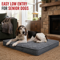 Matelas orthopédique pour chien, coussin de sol à faible hauteur pour chien senior, lit rectangulaire gris avec housse ajustée lavable