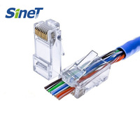 Conectores EZ de 3 puntas Rj45 8P8C Enchufe UTP Paso a través del conector dorado Cat6 RJ45