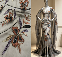 Tissu en maille brodé à la main 3D de haute qualité, orné de perles, de paillettes et de fleurs colorées, idéal pour les mariages et les fêtes - Vente chaude