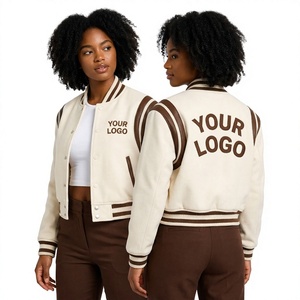 Customized Cropped Varsity <b>Jacket</b> <b>Women</b> <b>Bomber</b> Varsity <b>Jacket</b> With Wool Sleeve For <b>Women</b> Letterman Crop Varsity <b>Jackets</b> - Product Image 1