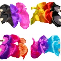 Chine Soie Bambou Fans Voiles Long Ventre Danse Soie Ventilateur Coloré Danse Tissu Fans Gradient Culte Drapeaux pour Performance De Danse