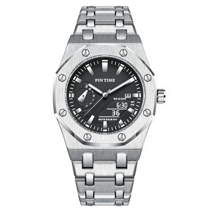 Montre pour homme - Montre bracelet en acier style sport business - Montre pour homme haut de gamme, résistante à l'eau, avec boucle octogonale - Product Image 5