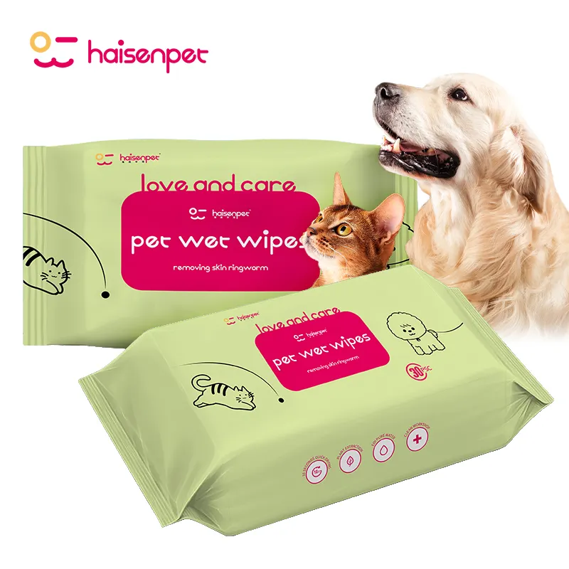 Fabricants de lingettes pour animaux de compagnie Haisen Lingettes de nettoyage pour chiens et chats Lingettes humides antibactériennes