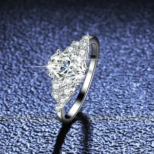 Hoyon moda jóias Oval Cut Cluster S925 prata esterlina noivado anéis de casamento das mulheres Branco 1.5ct moissanite anel Presente