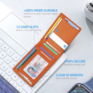 <span class=keywords><strong>Portefeuille</strong></span> mince court à deux volets en cuir véritable marron pour hommes de luxe avec fermeture minimaliste pince à billets en matériau PU Durable - Product Image 3