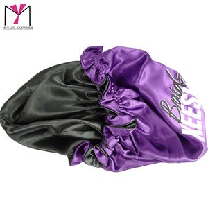 Muyang Customize Satin <b>Bonnet</b> Purple With Black Decorative Border 54-56cm For Women Home Use - Product Image 5