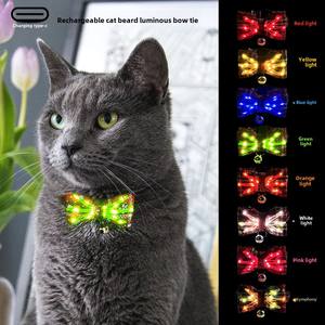 Collar de cachorro de gato luminoso LED de carga USB con pajarita decoraciones de cinta bordadas festivas accesorio de entrenamiento personalizado - Product Image 4