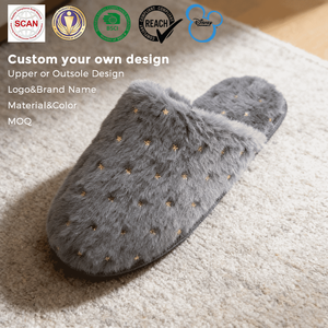Chaussons Classiques en Peluche et PVC pour <span class=keywords><strong>Femme</strong></span>, Vérifiés par Scannage, Doux et Chauds, pour <span class=keywords><strong>Chambre</strong></span> et Maison, Semelle Intérieure Durable, MOQ 500 - Product Image 2