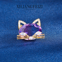 XILIANGFEIZI Nouvelle Broche Chat Mignonne en Zircon Coloré, Épingle Délicate Tendance, Accessoire de Corsage pour Femme