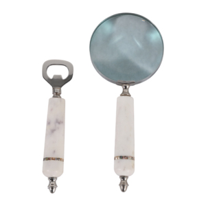 Set di lente d'ingrandimento e apribottiglie con manico in marmo, accessorio decorativo per tavolino da caffè, mensola, soggiorno - Product Image 1