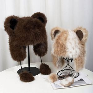 Nouveauté hiver, bonnet en fourrure pour femme, couleur unie, mignon, pompon, protège-oreilles, bonnet pour temps froid, bonnets en fourrure d'hiver - Product Image 1