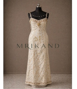 Premium Women's Brocade Prom Dress with Pearl Work Crystal Stone Embroidery Full Length Evening Gown for Wedding Party - Product Image 1