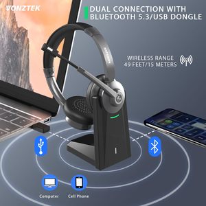 Computer Headset Noise Cancellation Bluetooth <strong>Headphones</strong> Wireless Headset for Work, PC, Teams, Zoom, Skype
