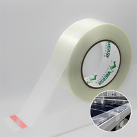 Ruban adhésif mono BOPP écologique à haute résistance d'adhérence, à base de colle acrylique thermofusible, avec filaments de fibre de verre/polyester, pour la fermeture des cartons