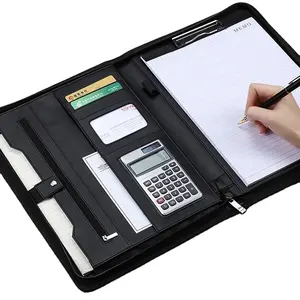 Professional A4 Business File Holder PU Leather 3 Ring Binder Padfolio Case Executive Folder customized logo
