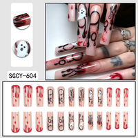 Faux ongles longs en forme de cercueil pour Halloween, motif visage de fantôme 3D, sanglant et effrayant, réutilisables pour fête d'Halloween et cosplay
