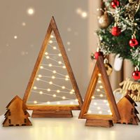 TSINYE Mini sapin de Noël d'intérieur moderne en bois, lumière LED, blanc chaud, décoration ronde avec alimentation secteur