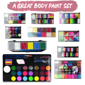 Vente en gros <span class=keywords><strong>Kit</strong></span> de <span class=keywords><strong>peinture</strong></span> pour le visage et le corps <span class=keywords><strong>Kit</strong></span> de <span class=keywords><strong>peinture</strong></span> professionnelle pour le visage hypoallergénique non toxique avec pochoirs et pinceaux - Product Image 1