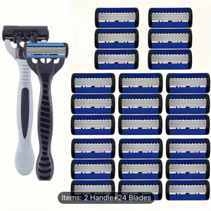 Manual Razor Stainless Steel 6 Blade Men's Face Shaver Blue Black Handle - Product Image 3