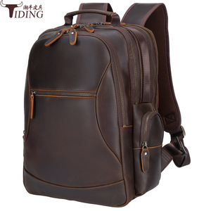 Tiding Retro Crazy Horse Leather <b>Laptop</b> <b>Backpack</b> 15.6-inch Large Capacity Unisex Outdoor Travel Bag - Product Image 1