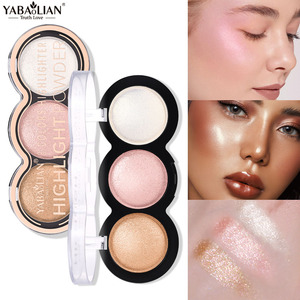 3 colores de alto brillo Resaltadores paleta maquillaje cara iluminar <span class=keywords><strong>contorno</strong></span> <span class=keywords><strong>rubor</strong></span> impermeable brillo polvo cuerpo <span class=keywords><strong>iluminador</strong></span> cosméticos - Product Image 2