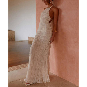 2025夏季马克西连衣裙露背领波西米亚沙滩装无袖飘逸派对装定制高端夏装来样定做 - Product Image 4