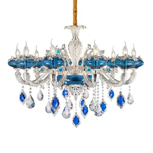 hot sell European light blue crystal candle chandelier for livingroom decoration pendant lighting fixtures