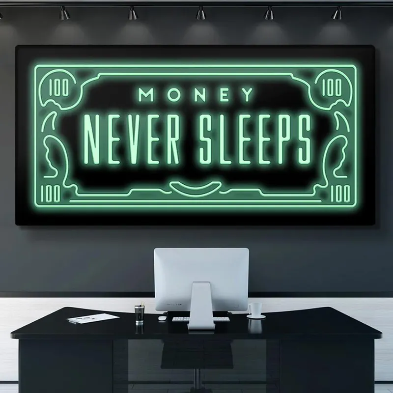 Citazioni motivazionali Never Sleep Canvas Painting Nordic Money poster e stampe Inspirational decorativo Wall Picture Office