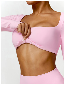 Premium Women's Long Sleeve High Elastic Girls Soft Push up <strong>Supportive</strong> Sports Yoga <strong>Crop</strong> <strong>Top</strong> - Product Image 3
