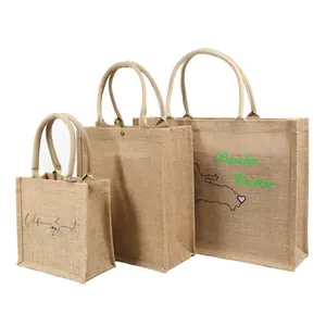 Produttore all'ingrosso Logo stampato personalizzato Eco riutilizzabile borsa di juta Shopping Tote Bag