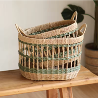 Panier à linge en corde de papier avec poignées, bac de rangement tressé ajouré pour vêtements sales, ensemble d'organisateurs écologiques pour la maison