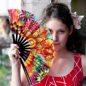 Venta caliente barato OEM promocional personalizado decoración boda ventilador negro 33Cm madera plegable impresión personalizada bambú ventilador de mano - Product Image 5