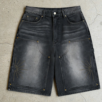 Shorts en jean streetwear personnalisés OEM ODM avec logo pour hommes, fabriqués en usine, shorts tendance en jean délavé à l'acide avec strass pour hommes