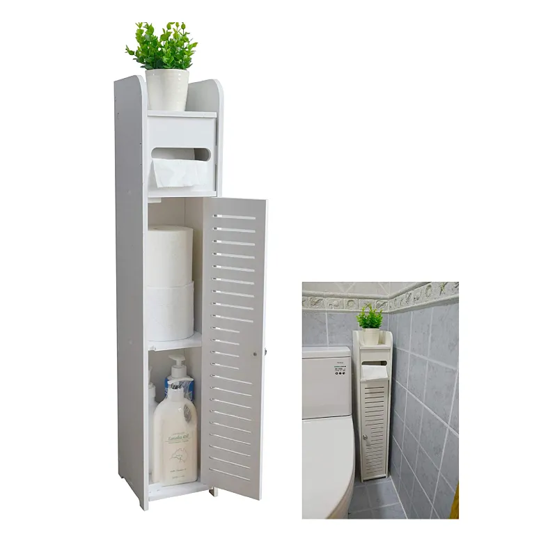 Porta-vaso sanitário branco, banheiro fino com portas e prateleiras