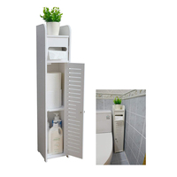 Freestanding White Narrow Thin Toilet Vanity Bathroom Storage Corner Floor Cabinet with Doors and Shelves