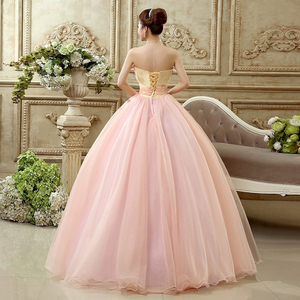 Robe de soirée longue rose sans bretelles, en laine, avec perles, taille naturelle, volants, respirante, dos lacé, longueur ras du sol - Product Image 5
