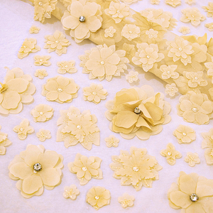 Ventes directes 3D broderie tissu découpé au Laser 3D fleur diamant maille filles robes de mariée rideaux accessoires sacs Polyester - Product Image 3