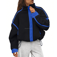 Veste Teddy d'hiver surdimensionnée en polaire Sherpa pour femme, avec passepoil contrastant, col montant, fermeture éclair intégrale, coupe courte, grandes tailles, OEM ODM