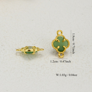 Alloy Gold Plated Imitation Jade Four Leaf <b>Clover</b> Pendant For <b>Bracelet</b> Making Jewelry Findings Mixed Shapes Color 1 Color 2 - Product Image 2