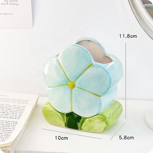Moderna pianta serie rosa fiore a forma di tulipano vaso pennello cosmetico penna adatto secchio di stoccaggio per la casa decorazione - Product Image 5