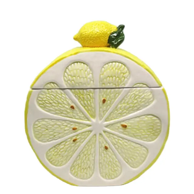 Tarro de galletas de cerámica con forma de limón hecho a medida Novedad Diseño de frutas Tarro de galletas Tarro de almacenamiento Aceptar personalización