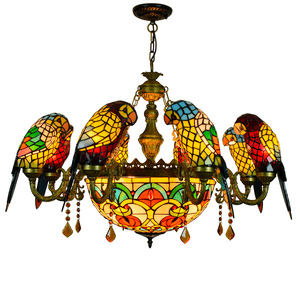 <span class=keywords><strong>Lampadario</strong></span> in Stile Tiffany con Fiori in <span class=keywords><strong>Vetro</strong></span> Colorato, Decorazione <span class=keywords><strong>Vintage</strong></span> con Uccelli per Soggiorno, Luce Calda - Product Image 1